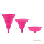 Charger l'image dans la galerie, Une des plus petite cup du marché, idéale pour débuter, 3 vues de face. En plastique souple et de qualité médicale, elle est parfaite pour vous. En plus elle est pliable pour être remportée partout. Coupe menstruelle pliable
