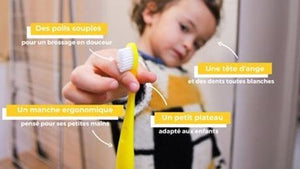 Une brosse à dents pour les enfants, avec une tête intercheangeable sécurisée pour le bonheur de leurs dents et de la planète. Détails